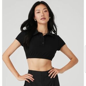 Alo Yoga Cropped Prestige Polo Shirt Size Large